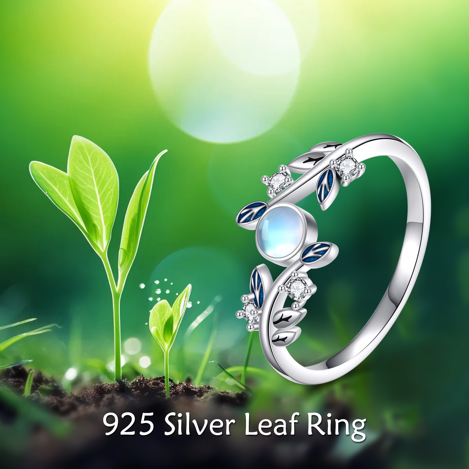 Women's Sterling Silver Moonstone Leaf Ring, Promise Ring